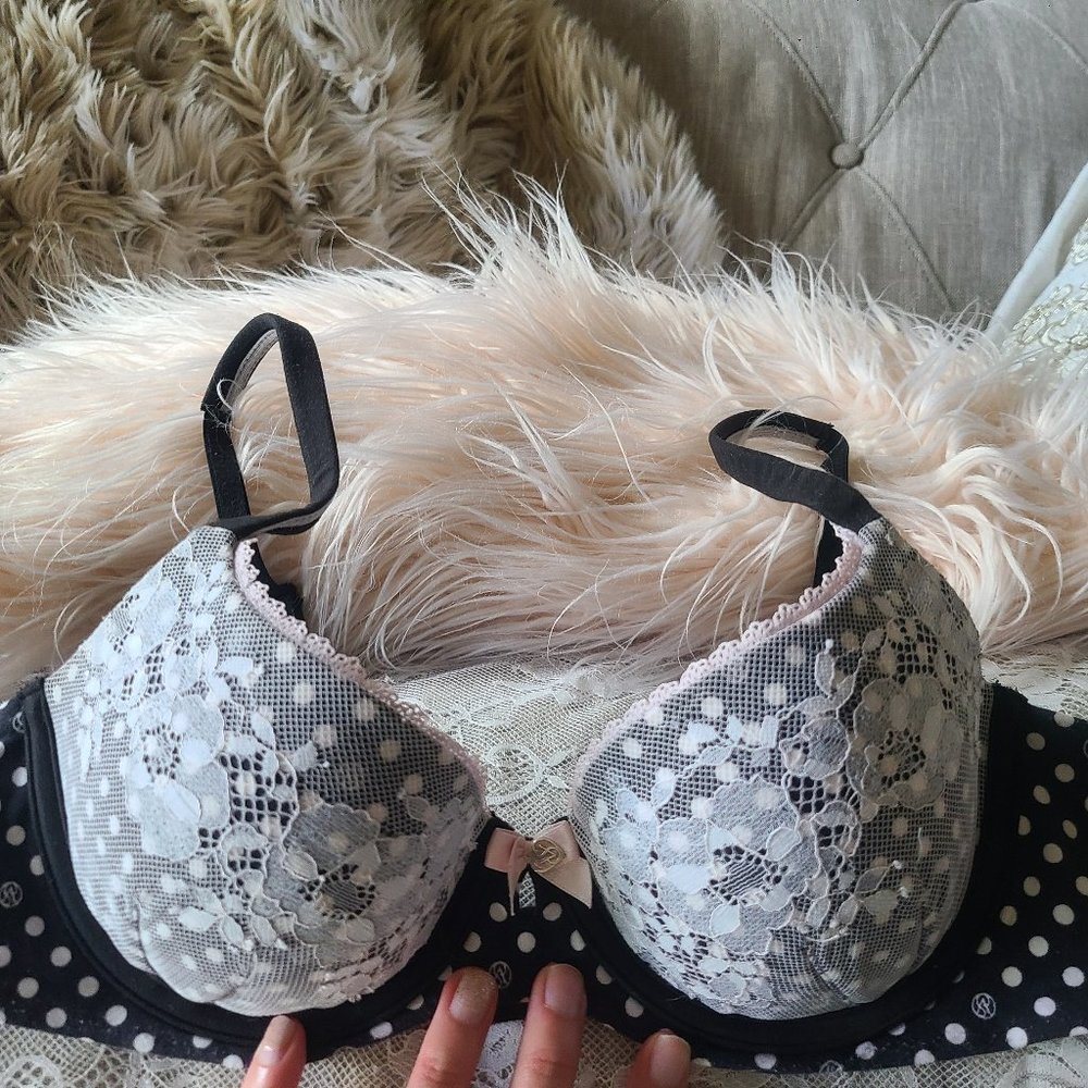 VS Body by Victoria Lined Demi Bra Black and White Logo Dots 32C